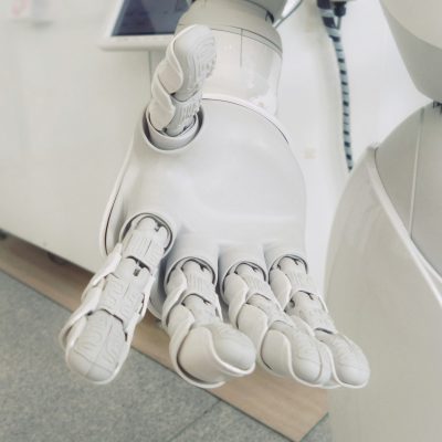 Close-up of a robotic hand, symbolizing the advancements in artificial intelligence and robotics.
